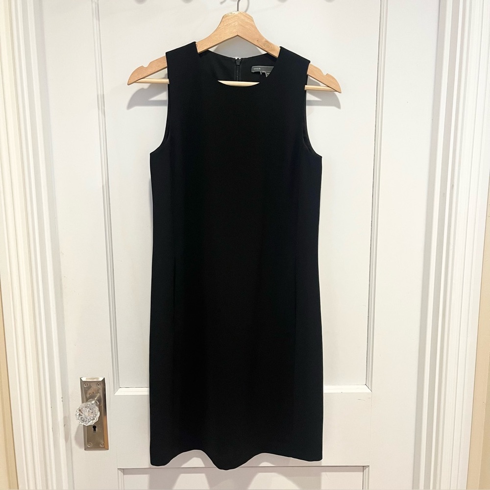 Vince Black Sheath Dress Leather Zipper Trim 0